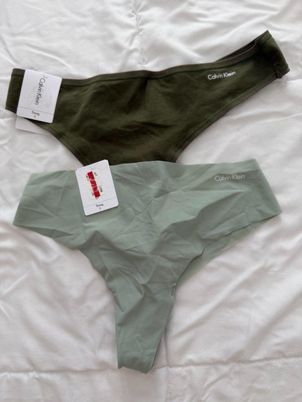 Calvin Klein Thong Duo in Olive Green & Sage